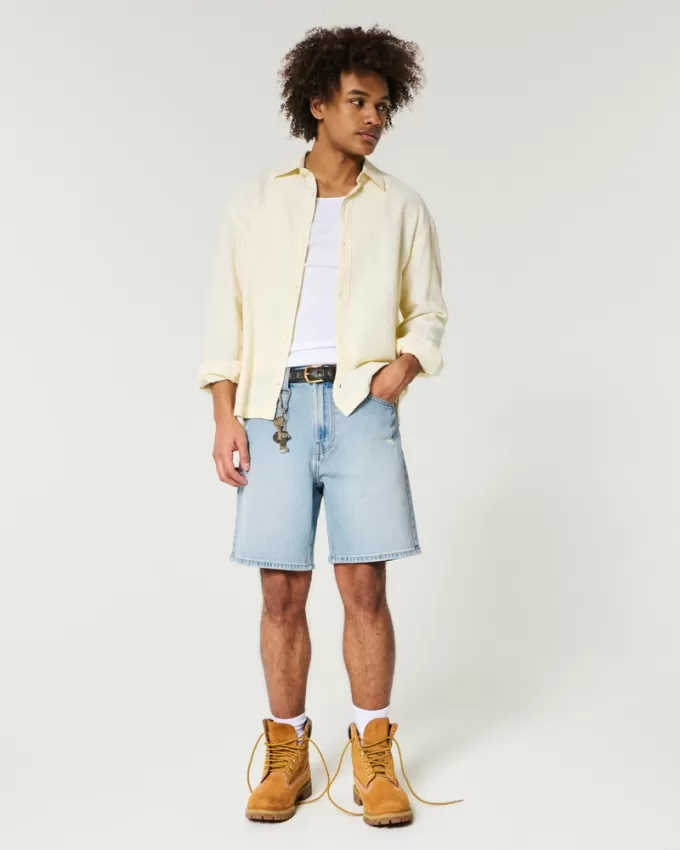 Above-the-Knee Distressed Loose Denim Shorts,Above-the-Knee Distressed Loose Denim Shorts