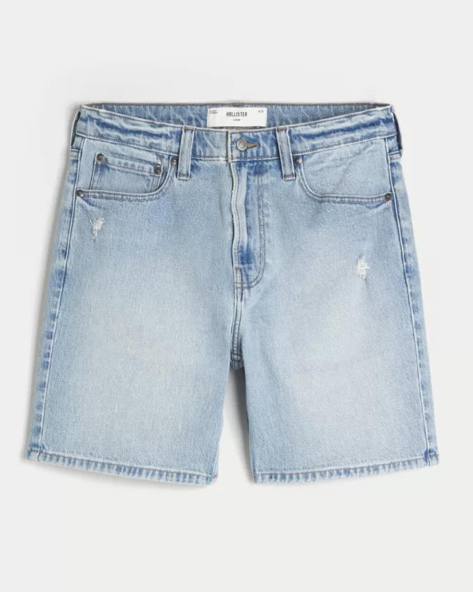 Above-the-Knee Distressed Loose Denim Shorts,Above-the-Knee Distressed Loose Denim Shorts