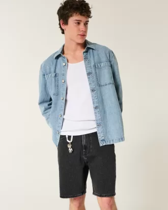 Above-the-Knee Loose Denim Shorts,Above-the-Knee Loose Denim Shorts