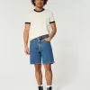 Above-the-Knee Loose Denim Shorts,Above-the-Knee Loose Denim Shorts