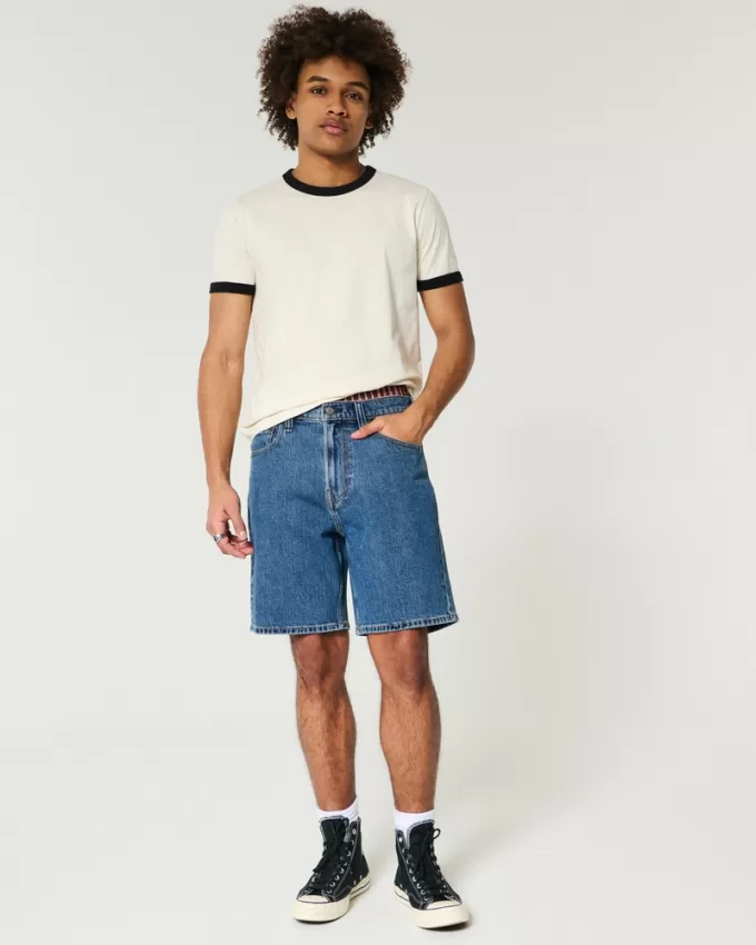 Above-the-Knee Loose Denim Shorts,Above-the-Knee Loose Denim Shorts