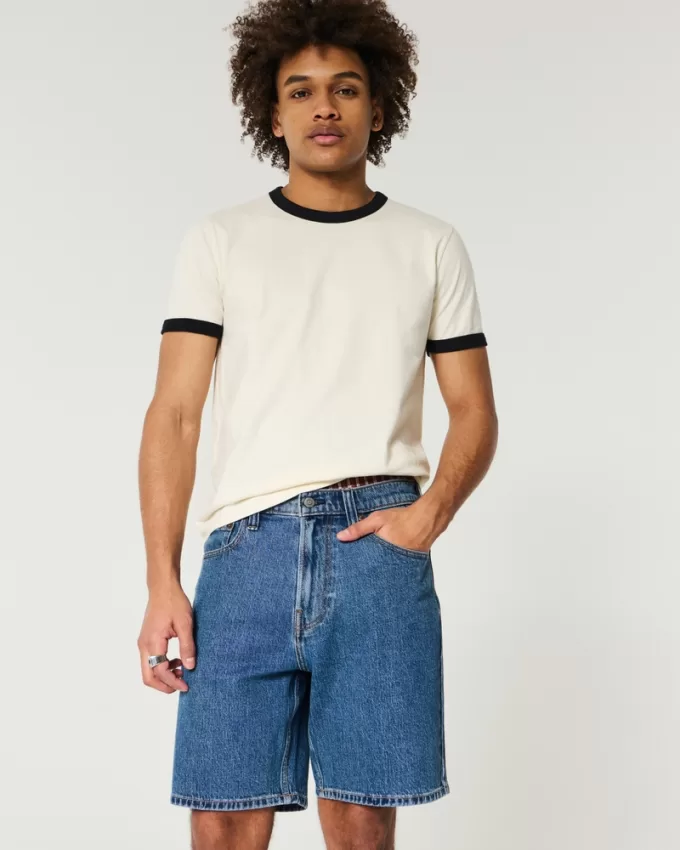 Above-the-Knee Loose Denim Shorts,Above-the-Knee Loose Denim Shorts