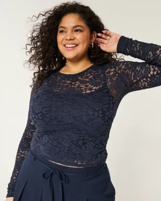 All-Over Lace Crew Top,All-Over Lace Crew Top