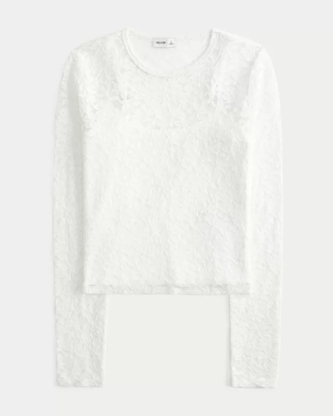 All-Over Lace Crew Top,All-Over Lace Crew Top