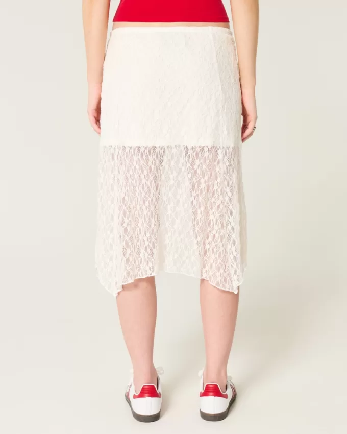 Asymmetrical Hem Lace Midi Skirt,Asymmetrical Hem Lace Midi Skirt