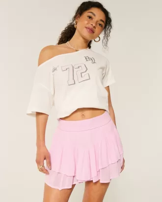Asymmetrical Hem Tiered Mini Skort,Asymmetrical Hem Tiered Mini Skort