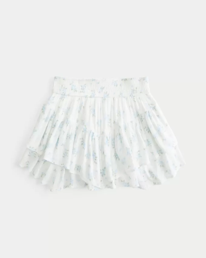 Asymmetrical Hem Tiered Mini Skort,Asymmetrical Hem Tiered Mini Skort