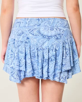 Asymmetrical Hem Tiered Mini Skort,Asymmetrical Hem Tiered Mini Skort