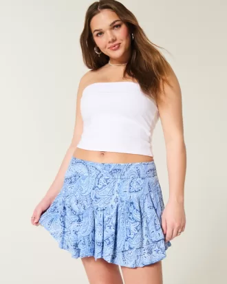 Asymmetrical Hem Tiered Mini Skort,Asymmetrical Hem Tiered Mini Skort