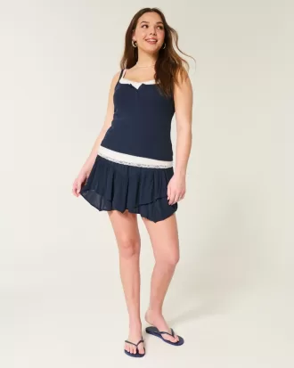 Asymmetrical Hem Tiered Mini Skort,Asymmetrical Hem Tiered Mini Skort