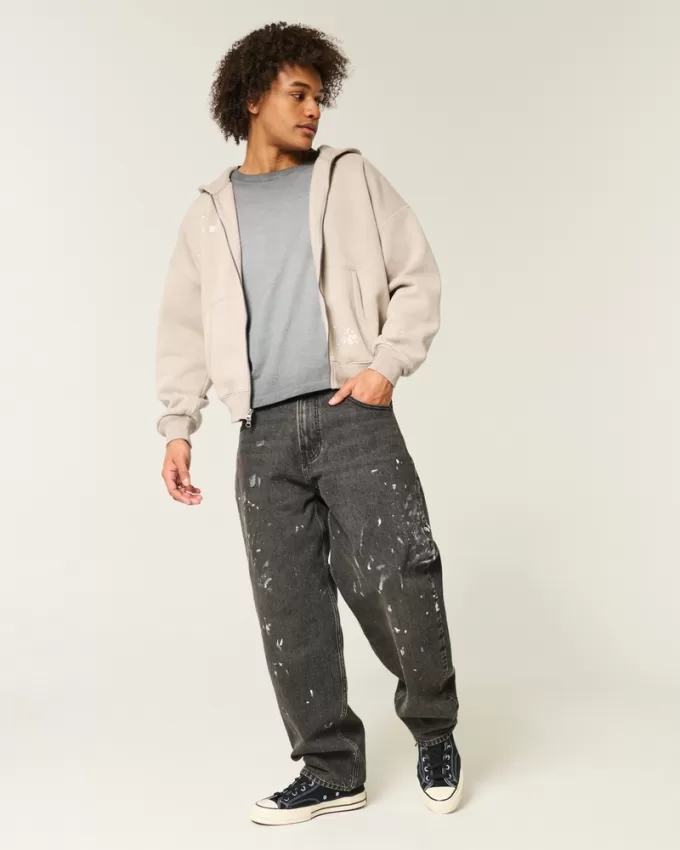 Baggy Cinch Paint Splatter Zip-Up Hoodie,Baggy Cinch Paint Splatter Zip-Up Hoodie