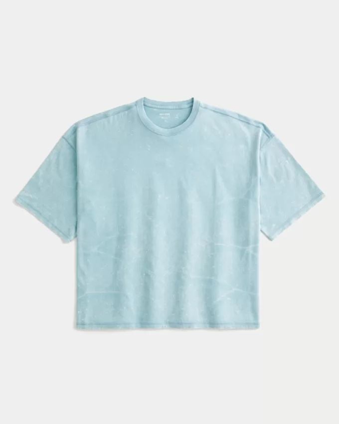 Baggy Crop Wash Effect Crew T-Shirt,Baggy Crop Wash Effect Crew T-Shirt