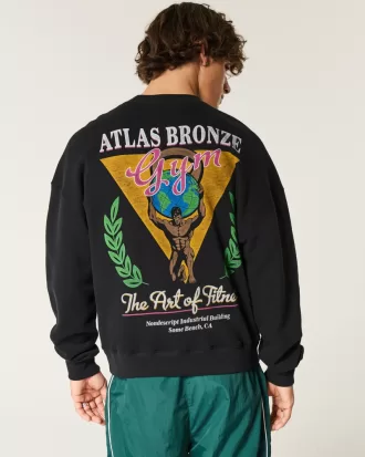 Boxy Atlas Bronze Gym Graphic Crew Sweatshirt,Boxy Atlas Bronze Gym Graphic Crew Sweatshirt