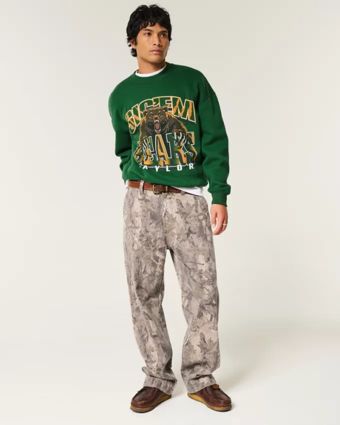 Boxy Baylor University Bears Graphic Crew Sweatshirt,Boxy Baylor University Bears Graphic Crew Sweatshirt