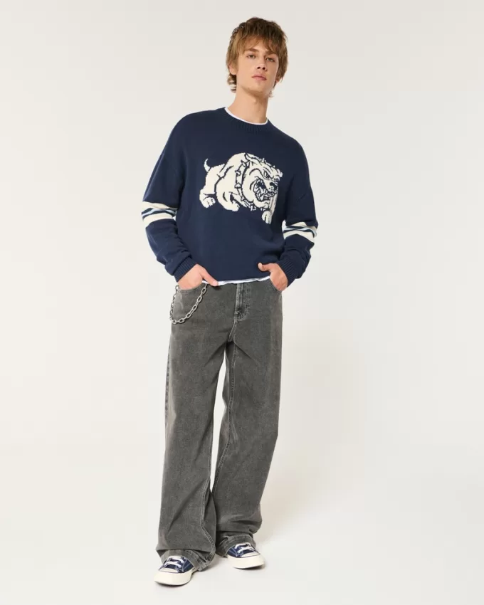 Boxy Bulldog Graphic Crew Sweater,Boxy Bulldog Graphic Crew Sweater Boxy Bulldog Graphic Crew Sweater,Boxy Bulldog Graphic Crew Sweater