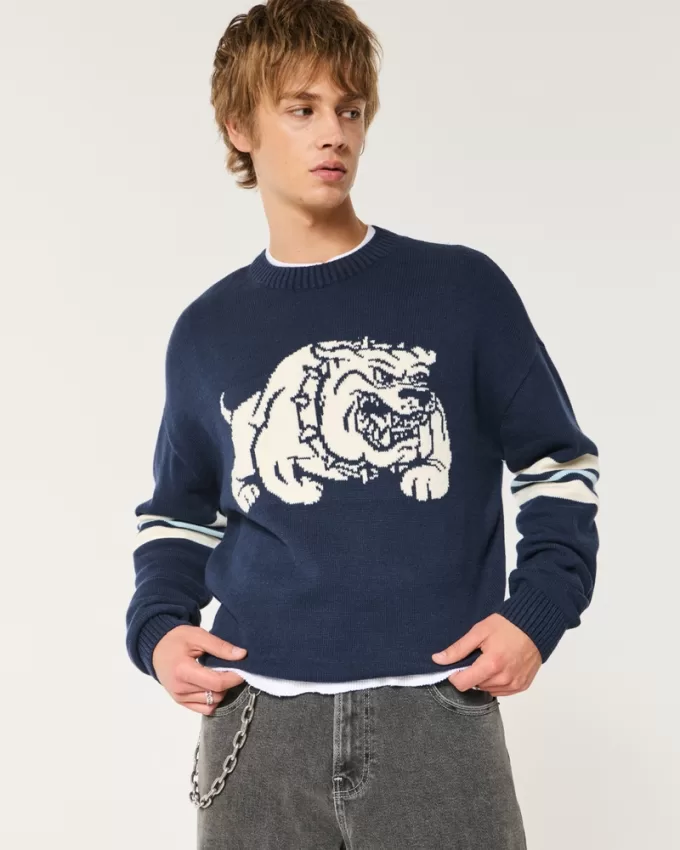 Boxy Bulldog Graphic Crew Sweater,Boxy Bulldog Graphic Crew Sweater Boxy Bulldog Graphic Crew Sweater,Boxy Bulldog Graphic Crew Sweater