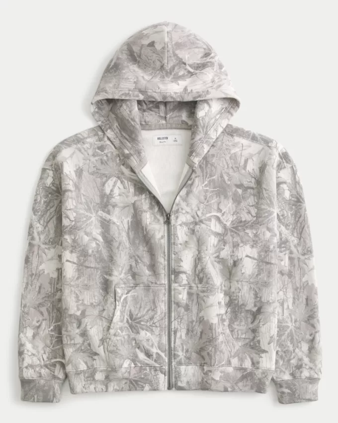 Boxy Camo Zip-Up Hoodie,Boxy Camo Zip-Up Hoodie
