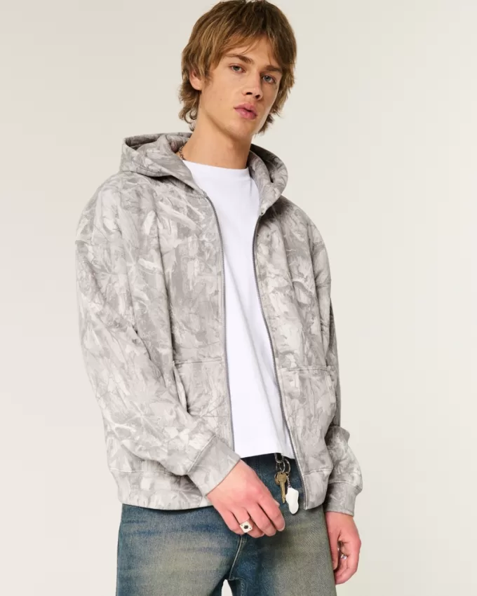 Boxy Camo Zip-Up Hoodie,Boxy Camo Zip-Up Hoodie