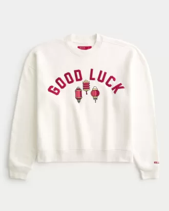 Boxy Crop Lunar New Year Graphic Crew Sweatshirt,Boxy Crop Lunar New Year Graphic Crew Sweatshirt