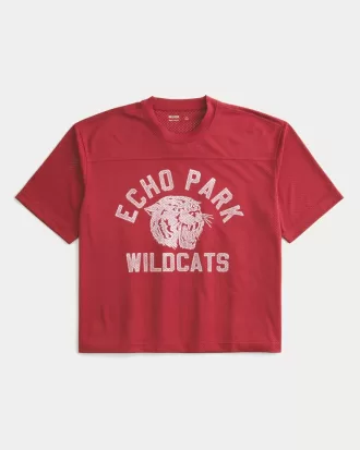 Boxy Crop Mesh Echo Park Graphic Football Jersey,Boxy Crop Mesh Echo Park Graphic Football Jersey