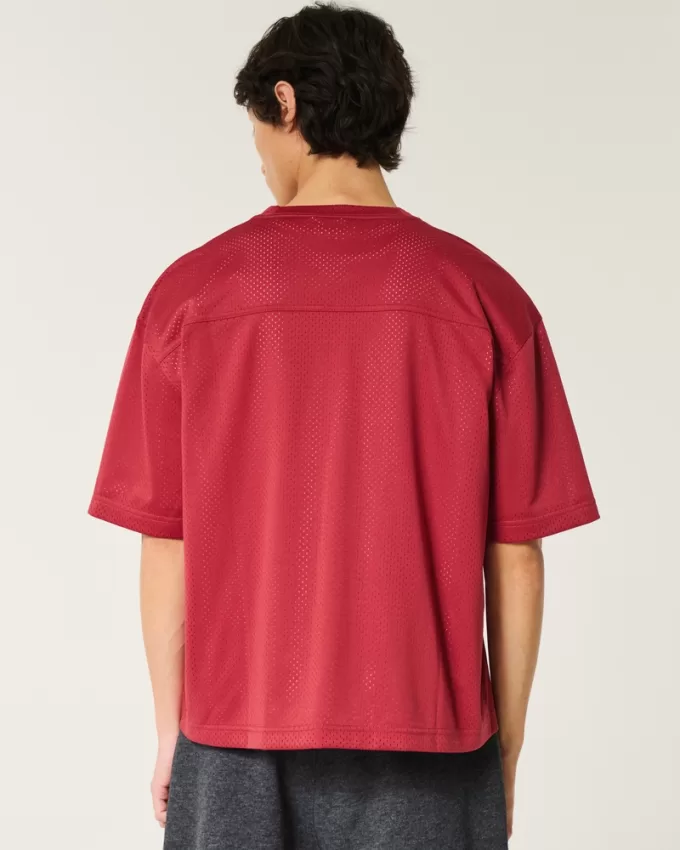 Boxy Crop Mesh Echo Park Graphic Football Jersey,Boxy Crop Mesh Echo Park Graphic Football Jersey