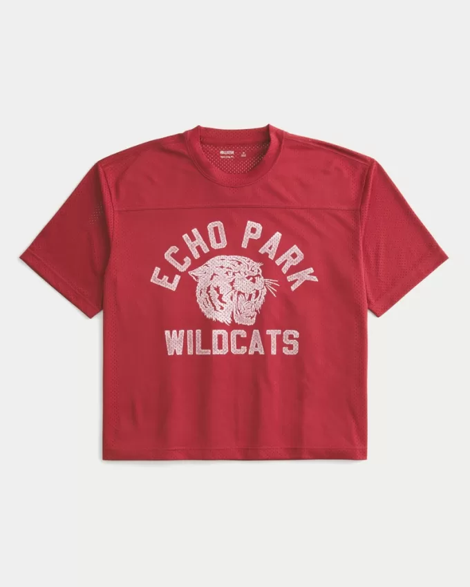 Boxy Crop Mesh Echo Park Graphic Football Jersey,Boxy Crop Mesh Echo Park Graphic Football Jersey