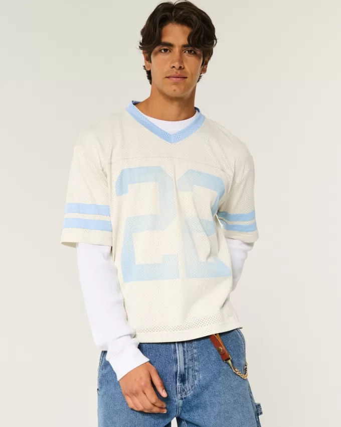 Boxy Crop Mesh Graphic Football Jersey,Boxy Crop Mesh Graphic Football Jersey