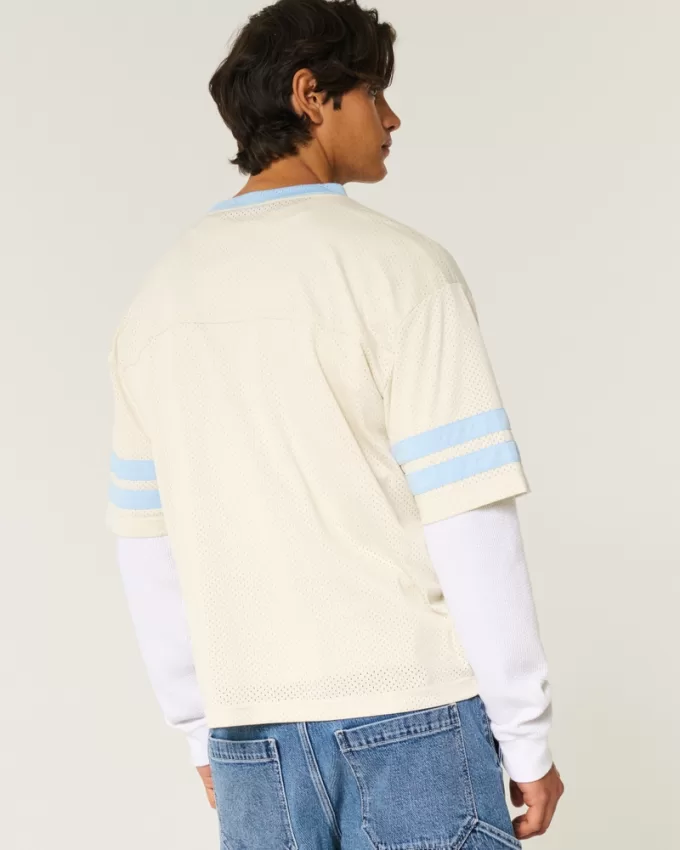 Boxy Crop Mesh Graphic Football Jersey,Boxy Crop Mesh Graphic Football Jersey