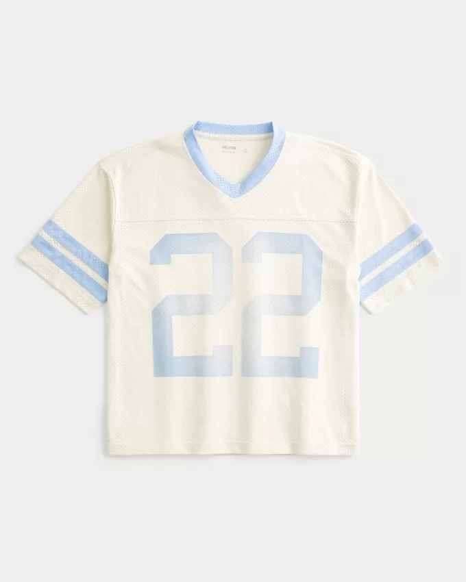 Boxy Crop Mesh Graphic Football Jersey,Boxy Crop Mesh Graphic Football Jersey