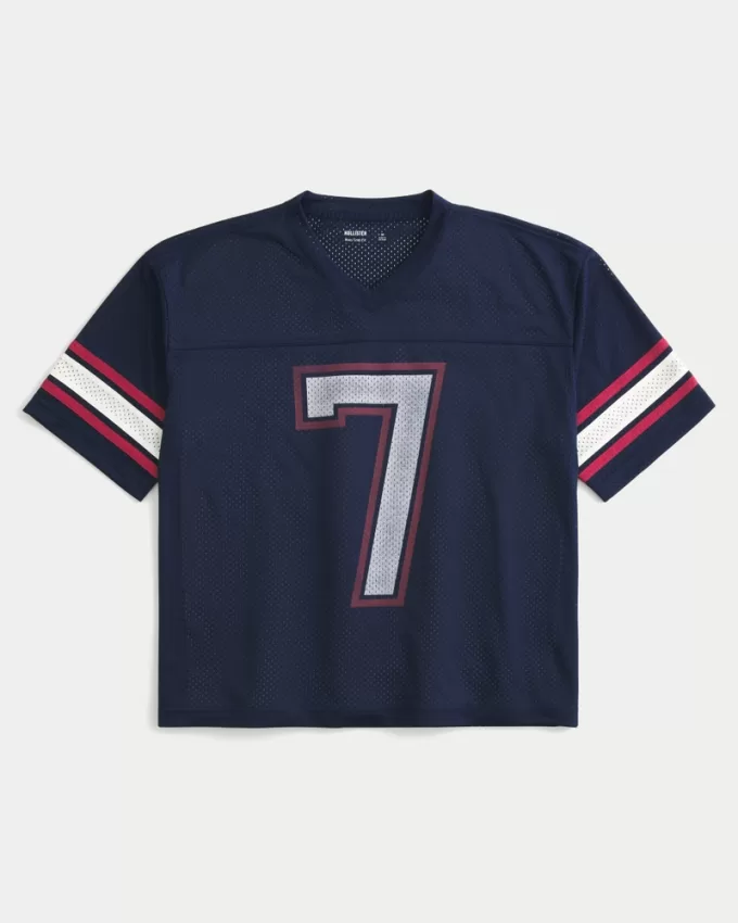 Boxy Crop Mesh Graphic Football Jersey,Boxy Crop Mesh Graphic Football Jersey