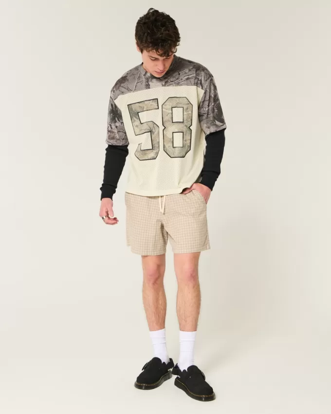Boxy Crop Mesh Graphic Football Jersey,Boxy Crop Mesh Graphic Football Jersey