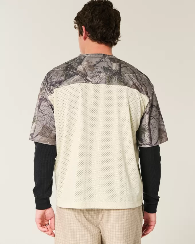 Boxy Crop Mesh Graphic Football Jersey,Boxy Crop Mesh Graphic Football Jersey