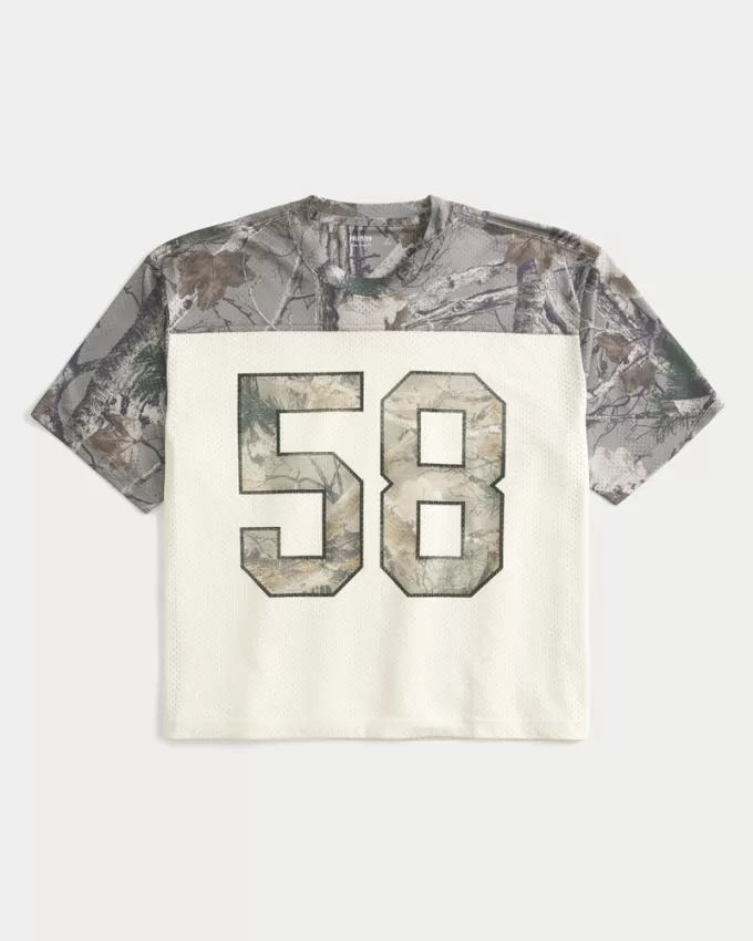 Boxy Crop Mesh Graphic Football Jersey,Boxy Crop Mesh Graphic Football Jersey