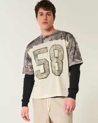 Boxy Crop Mesh Graphic Football Jersey,Boxy Crop Mesh Graphic Football Jersey