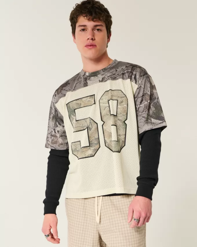 Boxy Crop Mesh Graphic Football Jersey,Boxy Crop Mesh Graphic Football Jersey