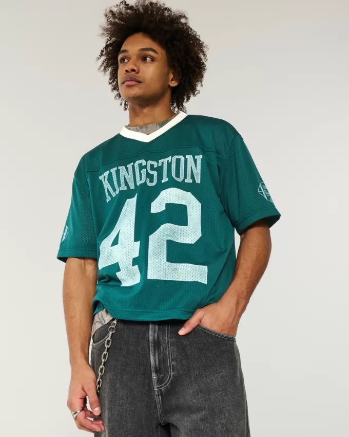 Boxy Crop Mesh Kingston Graphic Football Jersey,Boxy Crop Mesh Kingston Graphic Football Jersey