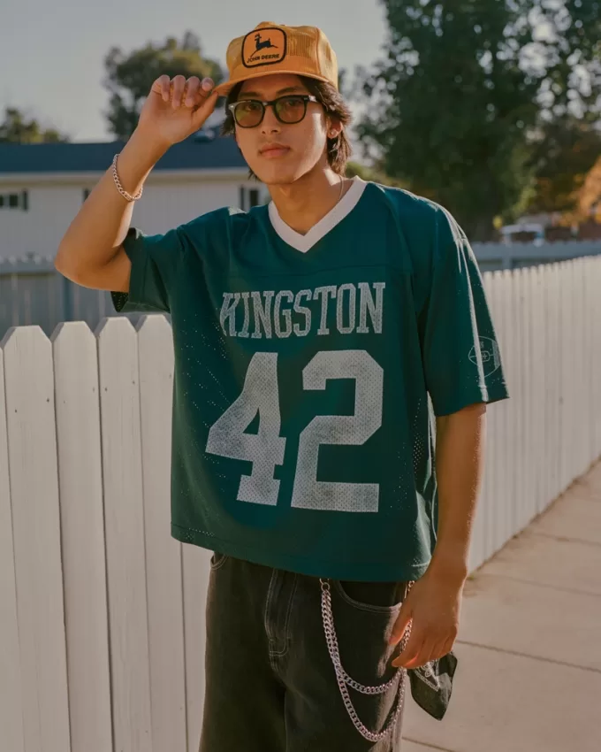 Boxy Crop Mesh Kingston Graphic Football Jersey,Boxy Crop Mesh Kingston Graphic Football Jersey