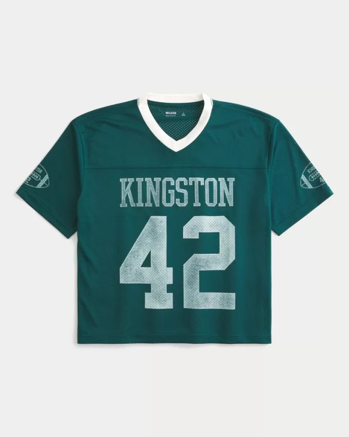 Boxy Crop Mesh Kingston Graphic Football Jersey,Boxy Crop Mesh Kingston Graphic Football Jersey