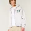 Boxy Crop NY Graphic Zip-Up Hoodie,Boxy Crop NY Graphic Zip-Up Hoodie