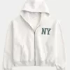Boxy Crop NY Graphic Zip-Up Hoodie,Boxy Crop NY Graphic Zip-Up Hoodie