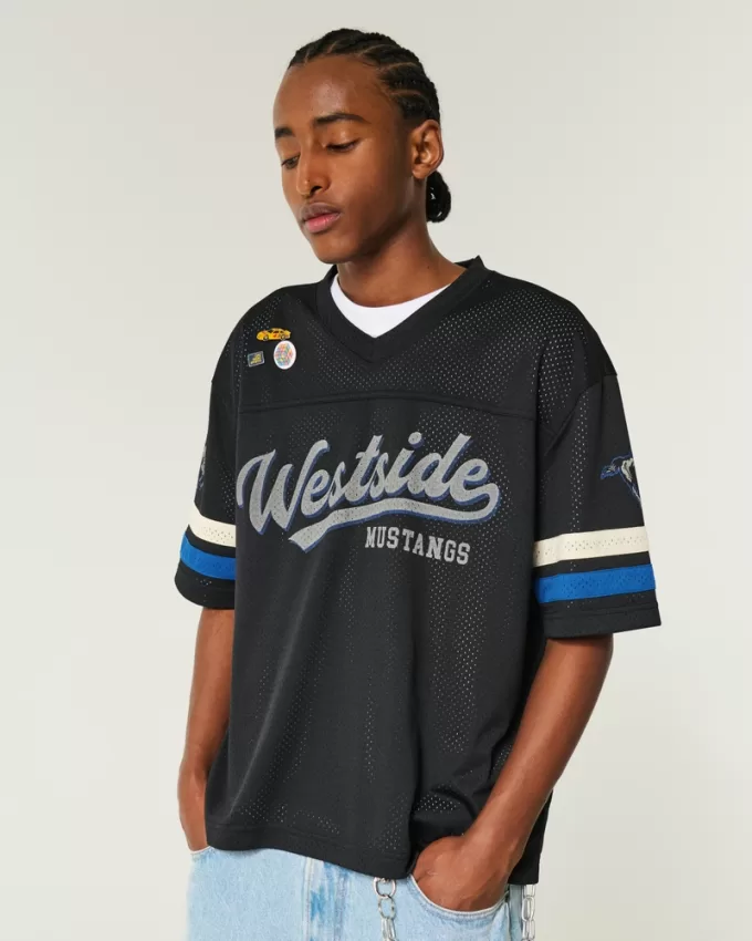 Boxy Crop Westside Mustangs Graphic Jersey,Boxy Crop Westside Mustangs Graphic Jersey