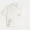 Boxy Cropped Embroidered Graphic Workwear Shirt,Boxy Cropped Embroidered Graphic Workwear Shirt