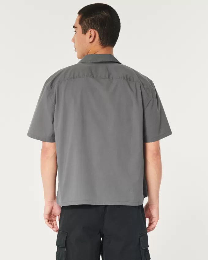 Boxy Cropped Short-Sleeve Poplin Shirt,Boxy Cropped Short-Sleeve Poplin Shirt