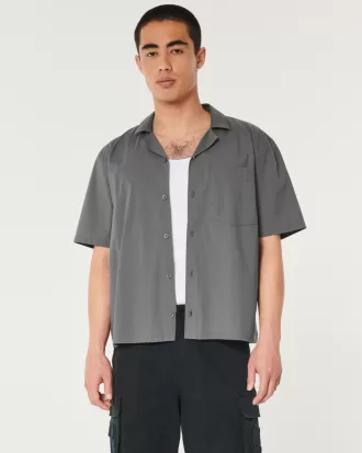 Boxy Cropped Short-Sleeve Poplin Shirt,Boxy Cropped Short-Sleeve Poplin Shirt