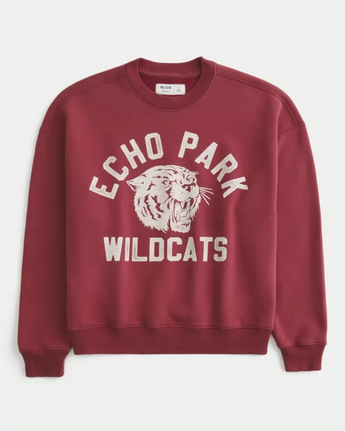 Boxy Echo Park Wildcats Graphic Crew Sweatshirt,Boxy Echo Park Wildcats Graphic Crew Sweatshirt