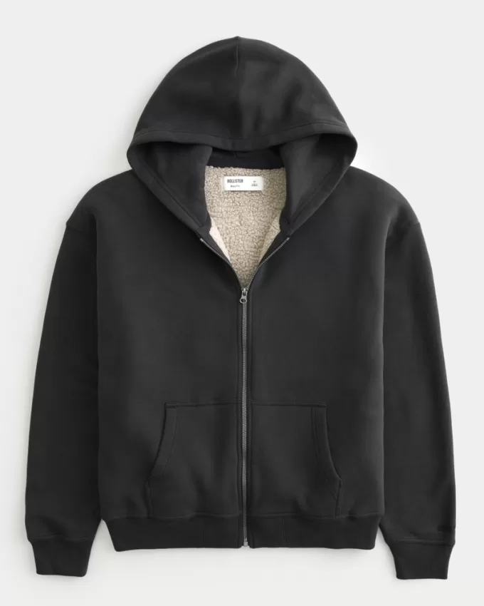 Boxy Faux Shearling-Lined Zip-Up Hoodie,Boxy Faux Shearling-Lined Zip-Up Hoodie Boxy Faux Shearling-Lined Zip-Up Hoodie,Boxy Faux Shearling-Lined Zip-Up Hoodie