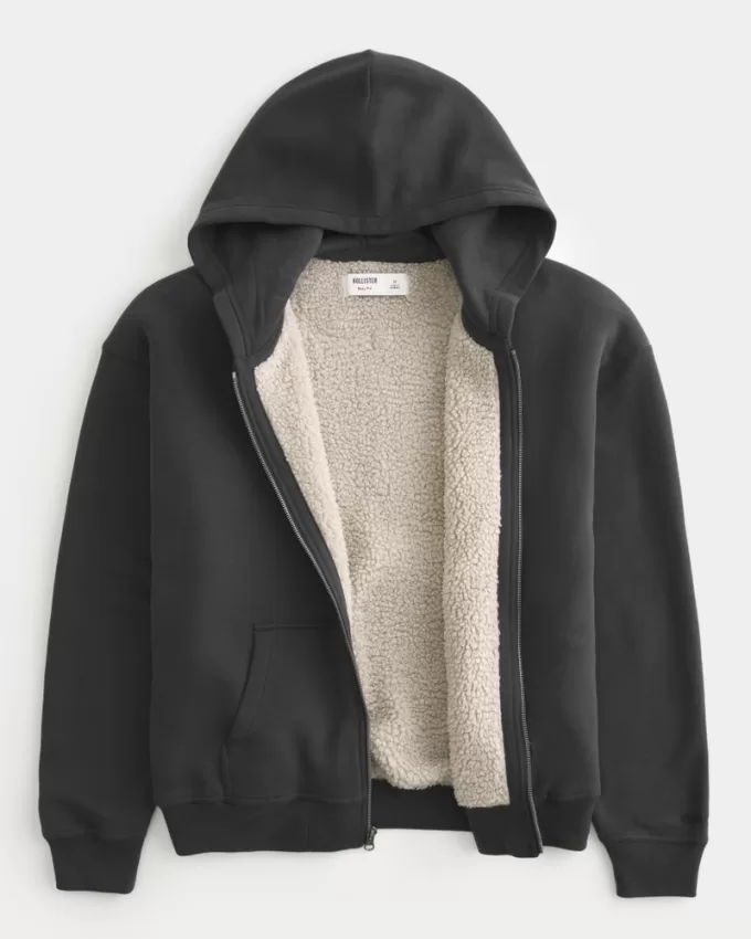 Boxy Faux Shearling-Lined Zip-Up Hoodie,Boxy Faux Shearling-Lined Zip-Up Hoodie Boxy Faux Shearling-Lined Zip-Up Hoodie,Boxy Faux Shearling-Lined Zip-Up Hoodie