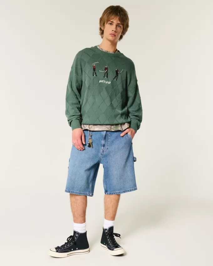 Boxy Golf Graphic Crew Sweater,Boxy Golf Graphic Crew Sweater