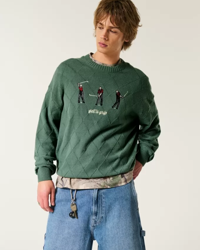 Boxy Golf Graphic Crew Sweater,Boxy Golf Graphic Crew Sweater
