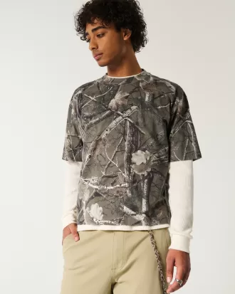 Boxy Heavyweight Crop Camo Crew T-Shirt,Boxy Heavyweight Crop Camo Crew T-Shirt